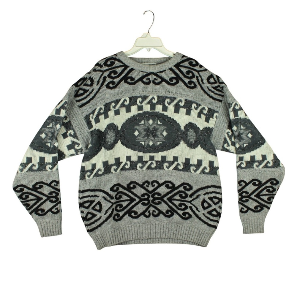 London Fog Vintage Sweater Size L alpaca Blend Chunky Gray Retro